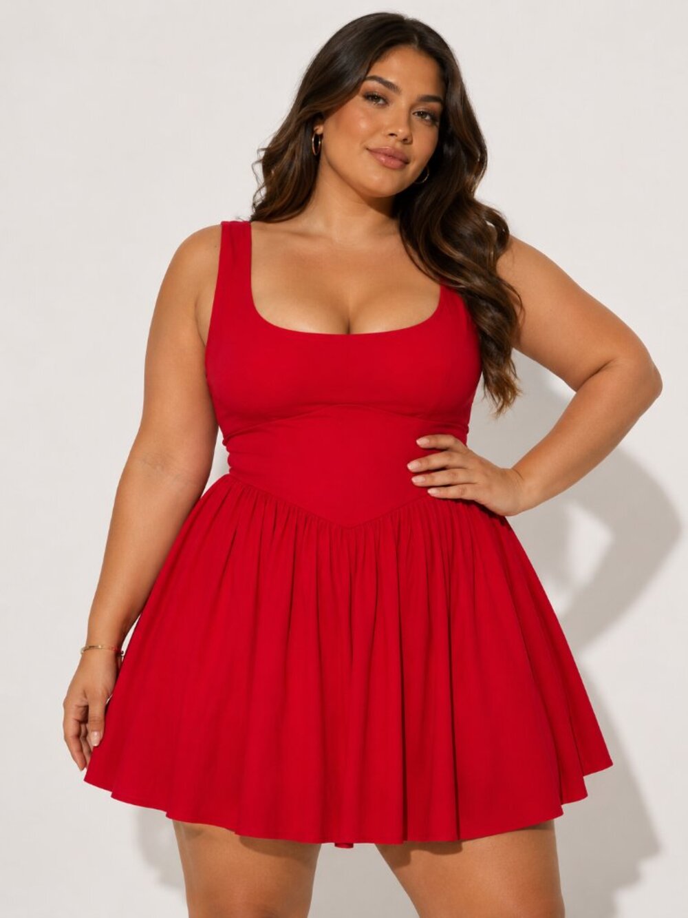 Red Fit & Flare Sleeveless Mini Dress | Curve/Plus Size Party Date Night